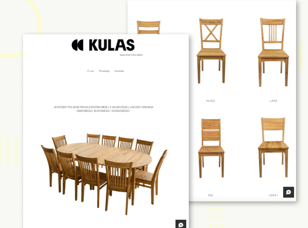 screenshot of furniture producer's website