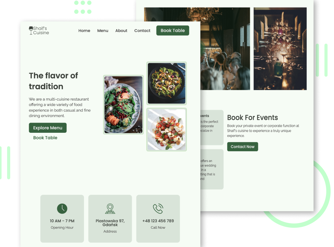 screenshot of restaurant website